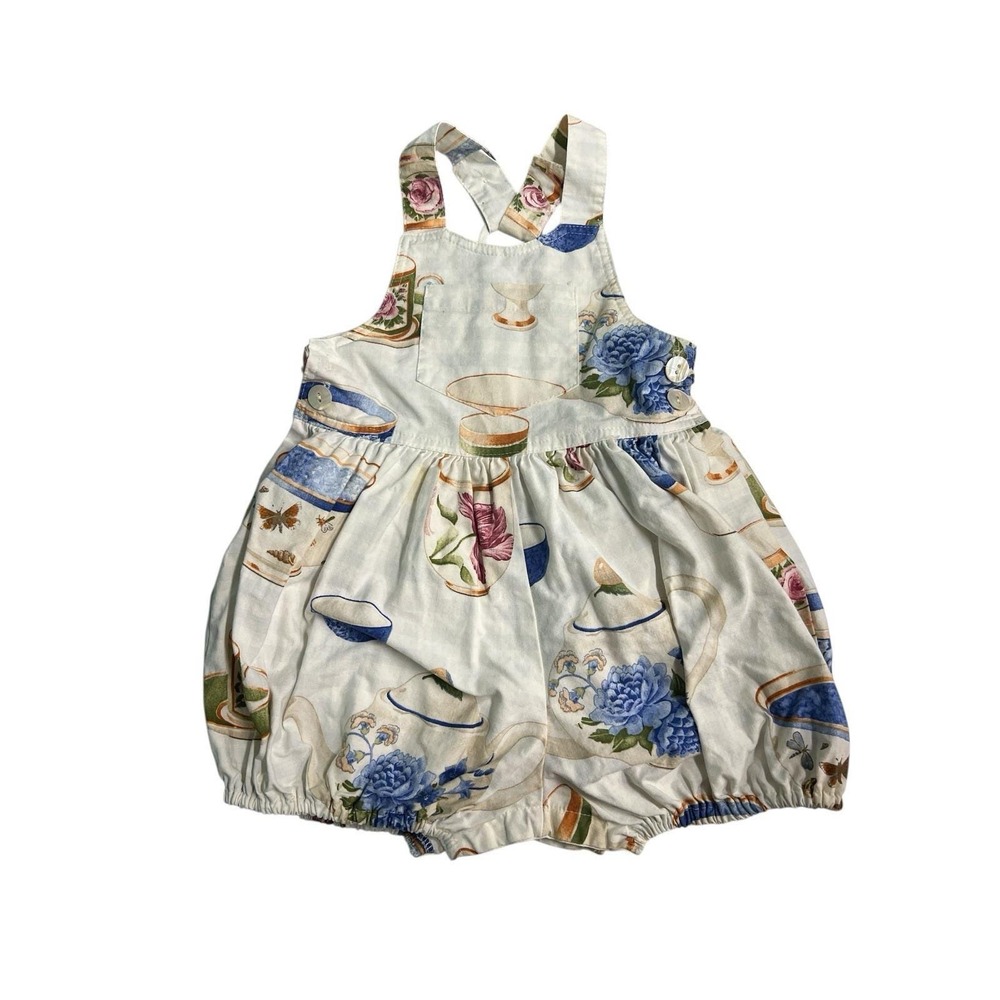 Vintage Chicken Noodle San Francisco Baby Floral Tea Party Print Romper 18 Month